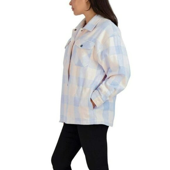 NWT HFX Women's Relaxed Fit Front Snap Cozy Plaid Shirt Jacket - Picture 3 of 6